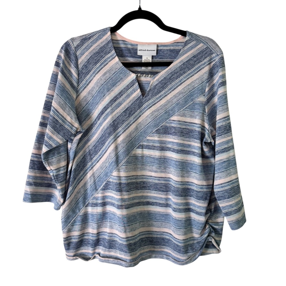 Alfred Dunner Striped Top V-Neck 3/4 Sleeve‎ Pullover Blouse XL
